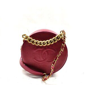 Authentic Chanel Round Red Leather Crossbody Bag mn1447-021426